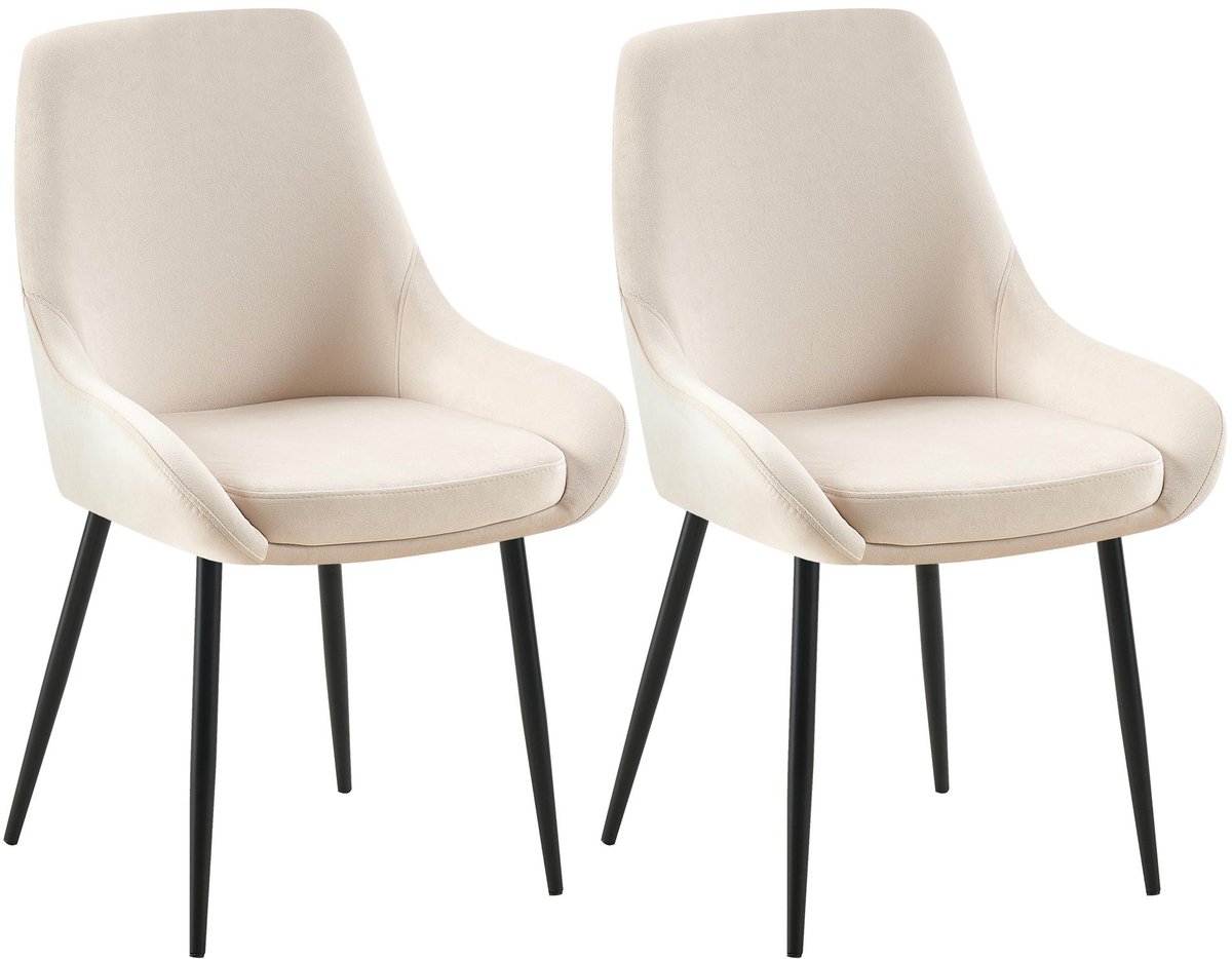 CLP Elmira Set van 2 eetkamerstoelen - Klassiek - Met rugleuning - Met armleuning - Met rugleuning - Velvet - zwart/creme