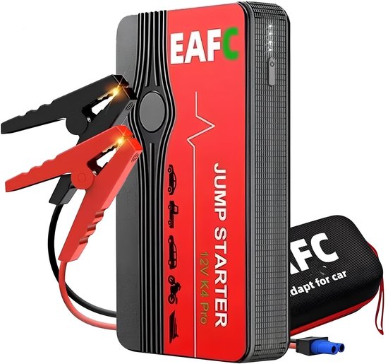 EAFC Jumpstarter voor Auto - 600A / 10000 mAH - 3-in-1 Starthulp - LED Zaklamp, SOS Noodlicht en Powerbank - Rood