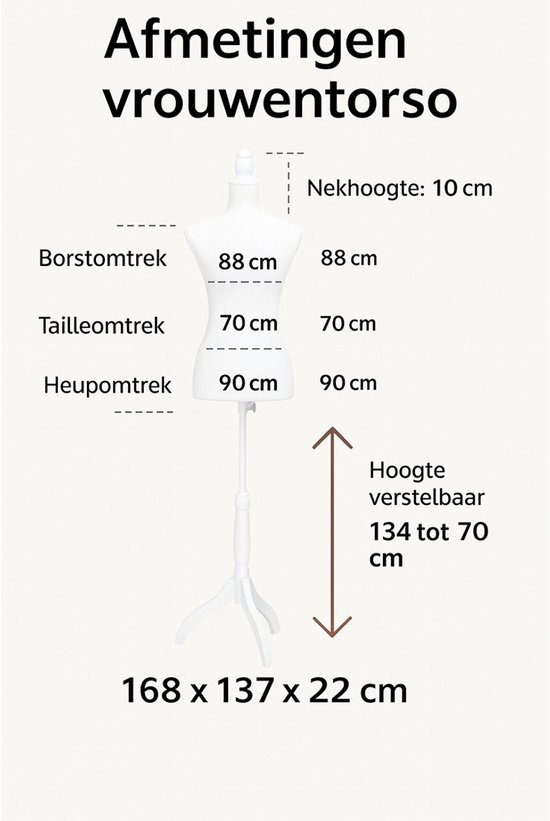 Lowander Dames Paspop - Etalagepop - Verstelbaar 134 tot 170 cm - Wit