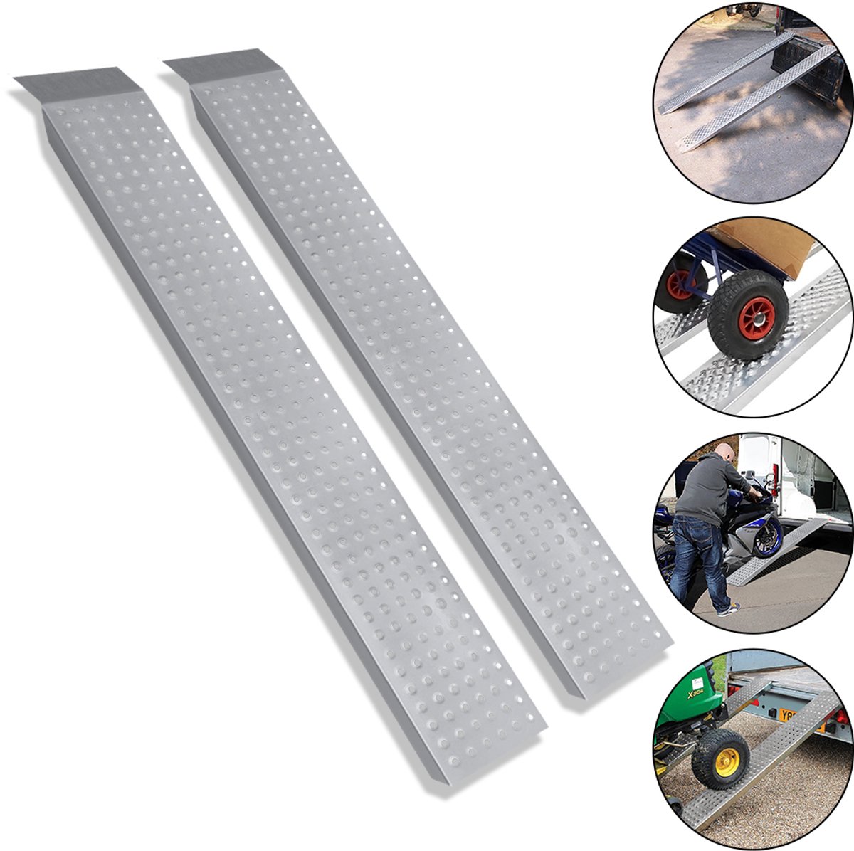 Froadp 2 x oprijplaat, 400 kg, verzinkt staal, laadrail, glijplaten, antislip, oprijplaat, aanhanger, helling voor motorfiets, aanhanger, caravan, grasmaaier, grasmaaier, 135 cm, zilver