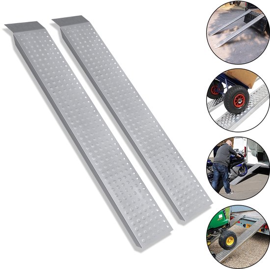 2 rampes, 400 kg, acier galvanisé, rail de chargement, plaques coulissantes, antidérapant, rampe, remorque, rampe pour moto, remorque, caravane, tondeuse à gazon, tondeuse à gazon, 135 cm, argent