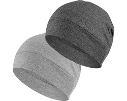 Skullcaps - 2-pack - katoenen skullcaps - lichtgewicht slaapmutsen - ademende helmvoeringen - geschikt voor hardlopen, fietsen, slaapmutsen, chemotherapie hoofddeksels, veiligheidshelmen - unisex - past op hoofden van 56-60 cm - Donkergrijs+Grijs