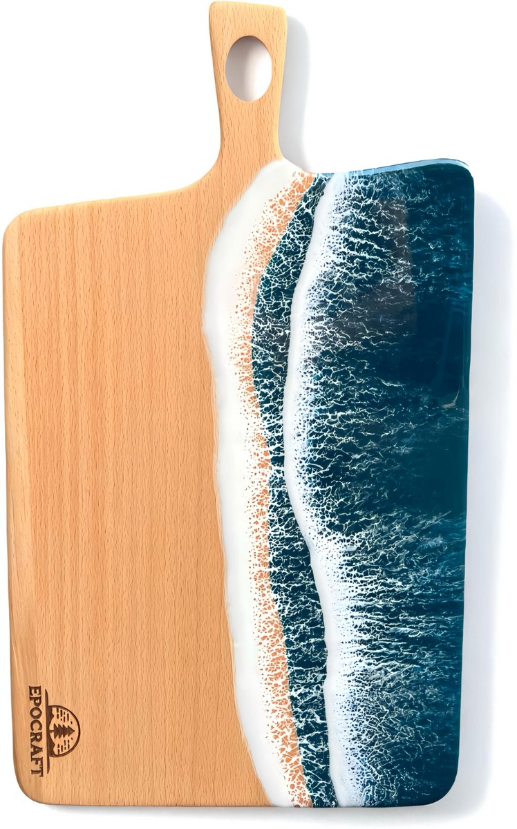 Borrelplank 42 cm – Luxe Houten Tapasplank met Epoxy Zee-effect – Epocraft Serveerplank