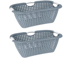 Storage Solutions wasmand - 2x - blauw - 26 liter - kunststof - 40 x 60 x 22 cm - Draagwasmand - met handvatten