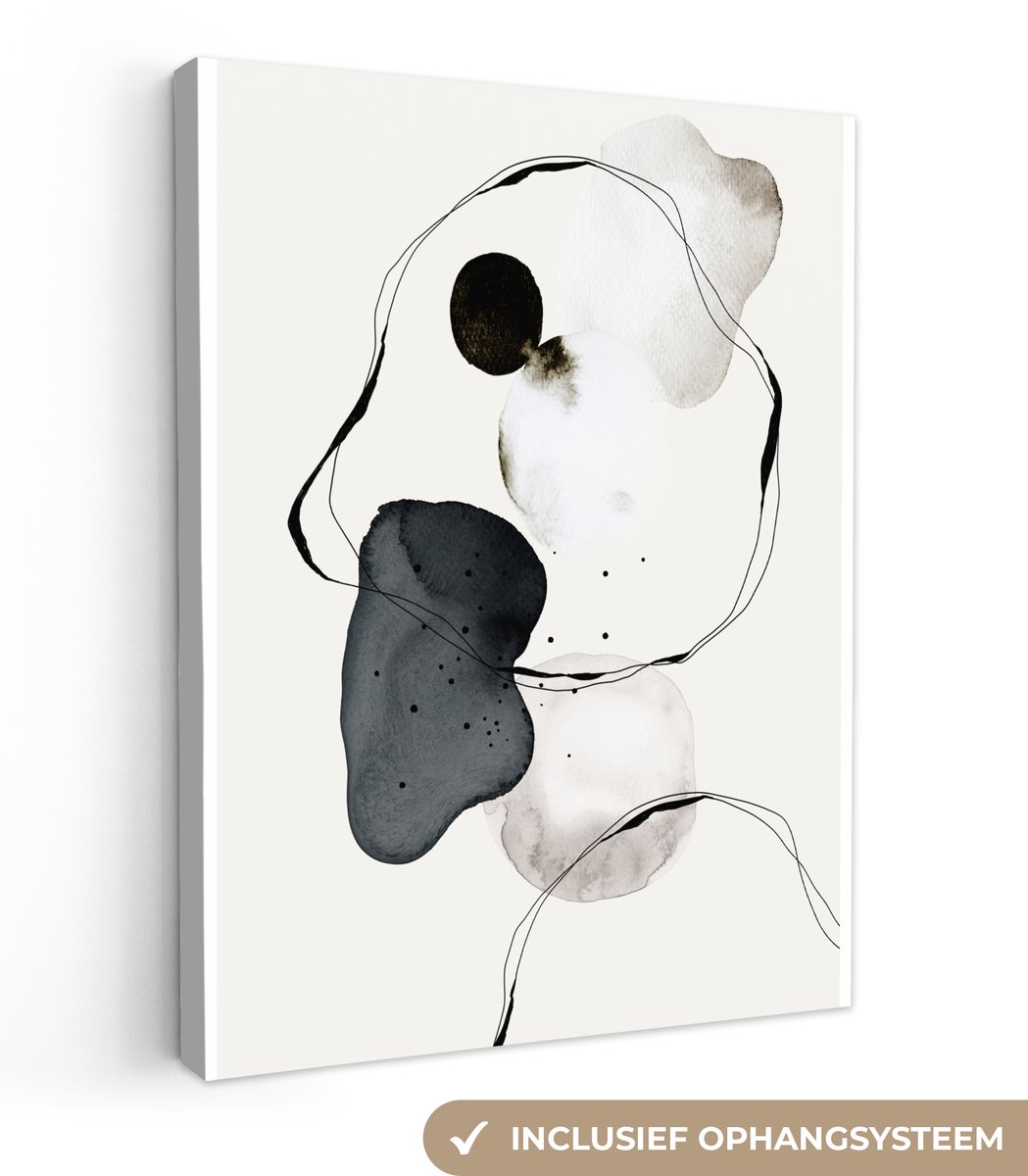 Canvas schilderij 90x120 cm - Wanddecoratie Abstract - Verf - Kunst - Zwart wit - Muurdeco