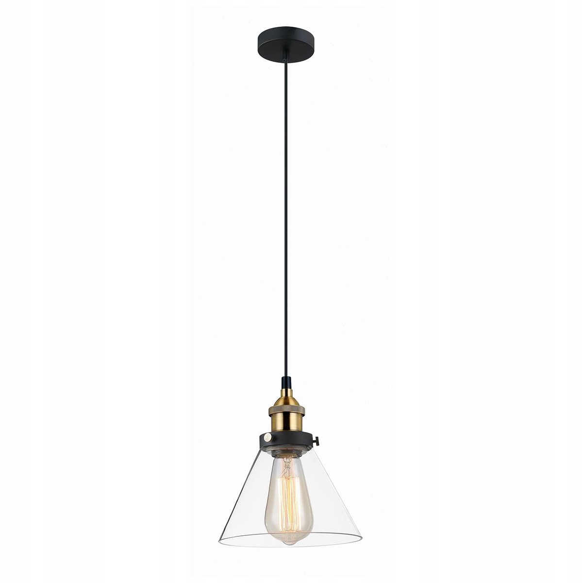 Retro Loft Hanglamp Kegel Glas Zwart/Goud E27 - GETAN