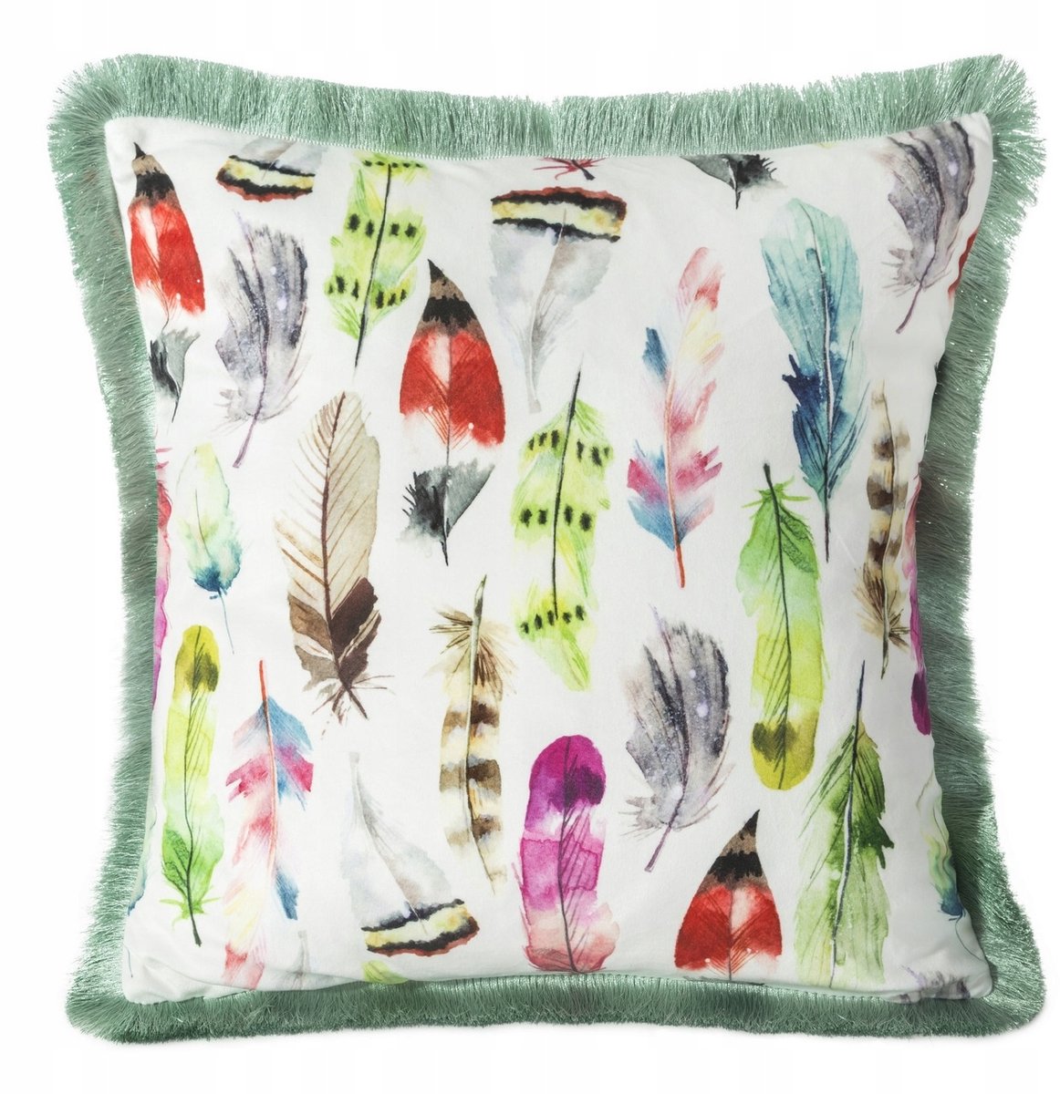 Decoratieve kussensloop 45x45 cm met kleurrijke veren, mintgroen