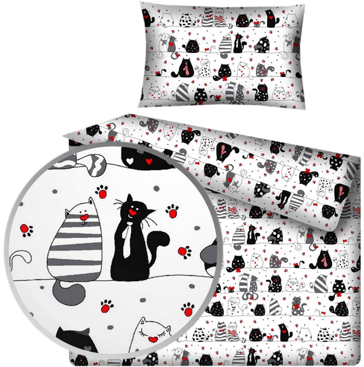 Kinderbeddengoed Katoen Wit met Katten 100x135 cm