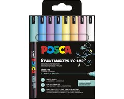 Uni POSCA paintmarker PC-1MR | 0,7 mm | etui van 8 stuks in geassorteerde zachte kleuren