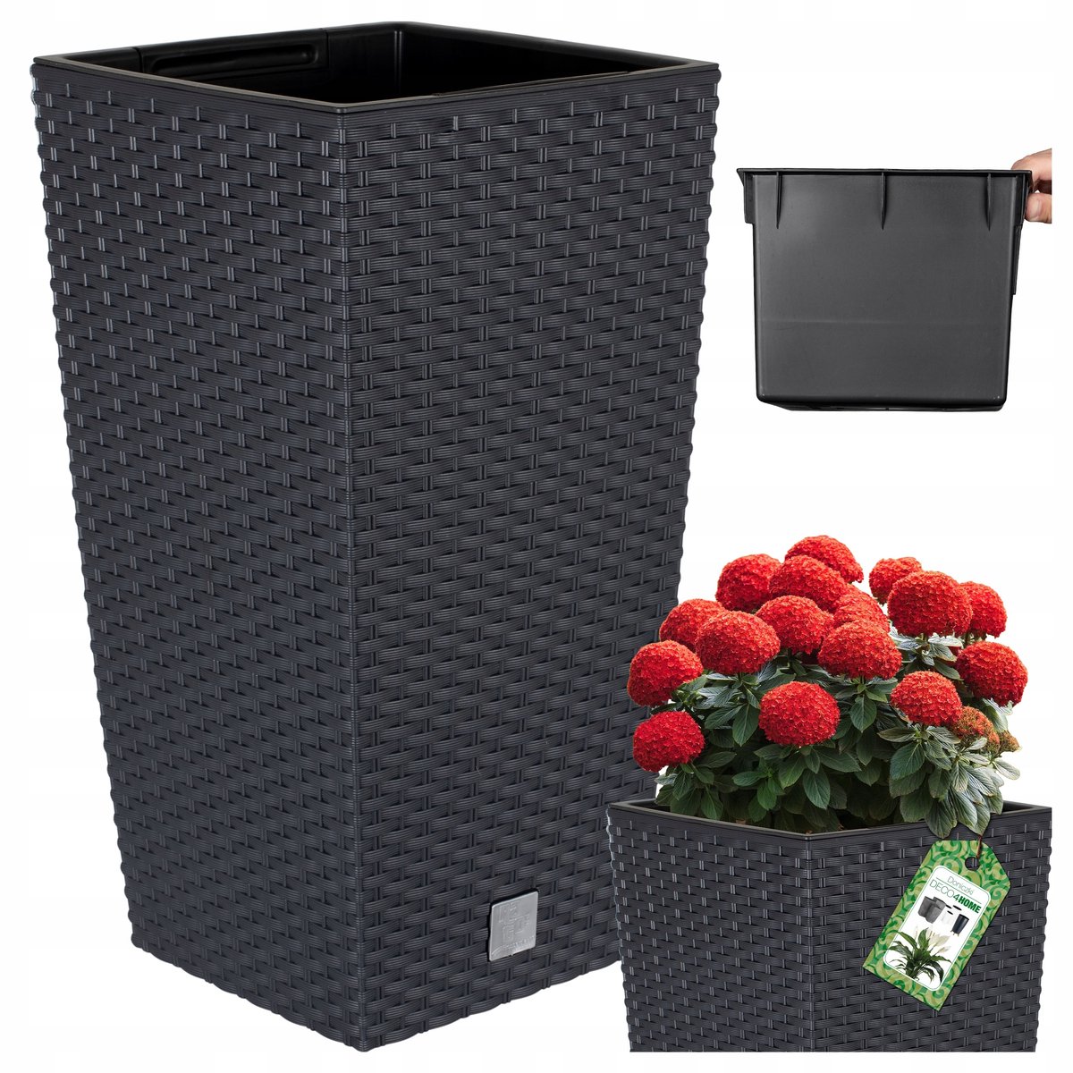 Antraciet Hoge Rattan Plantenback 32,5cm met Inzetstuk