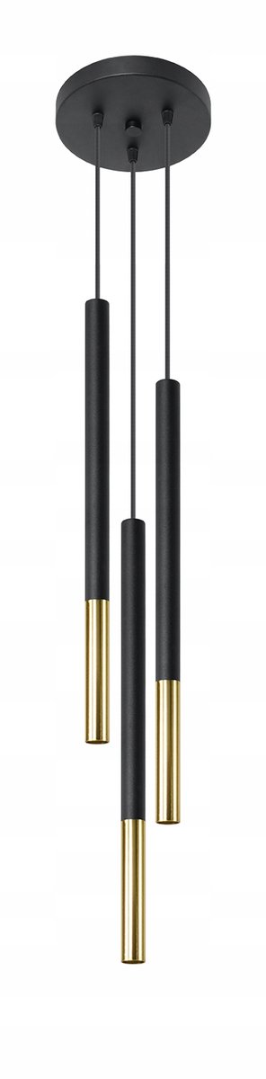 Zwarte/Gouden Hanglamp Tuba voor Woon-/Eetkamer - 3x G9