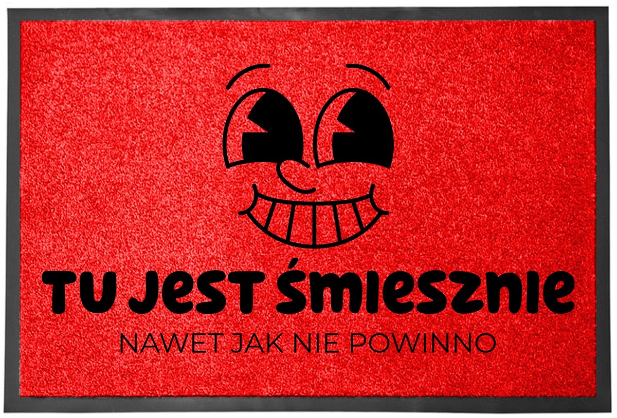 Rode Deurmat 40x60cm - "Hier is grappig" - Sneldrogend