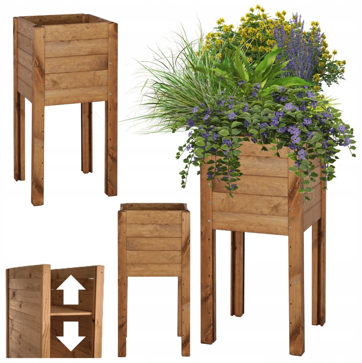 Houten Bloembak met Verstelbare Bodem 72.5x34x30cm - Kruidenbak