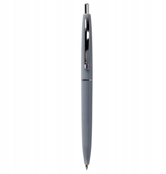 Stylo Starpack gris avec clip argenté, gros plan.