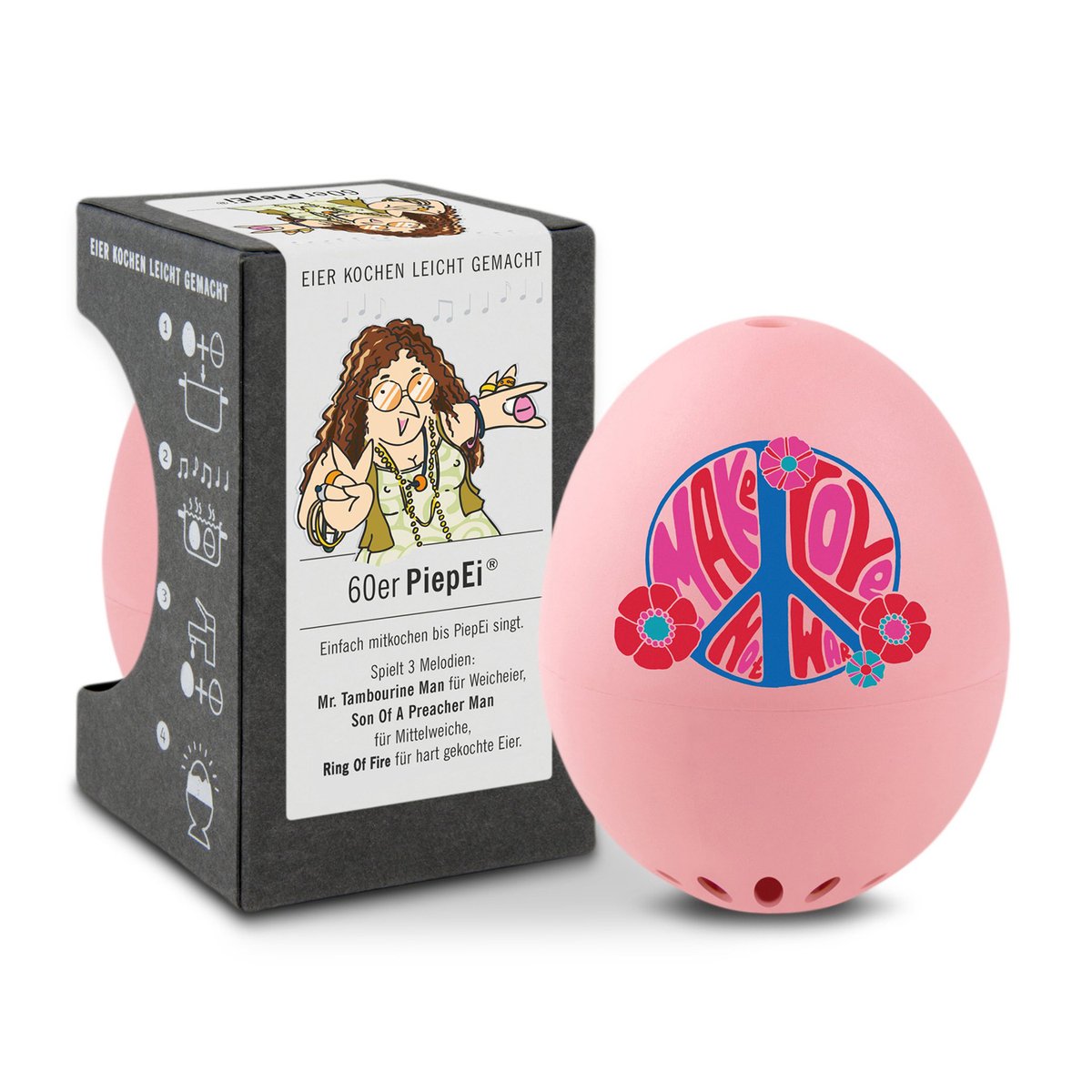 PiepEi 60s eierwekker voor het koken, meet tijd en temperatuur, speelt melodietjes als het ei klaar is, gemaakt in Duitsland
