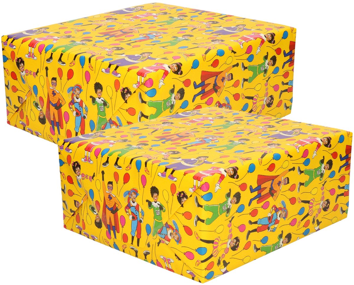 Club van Sinterklaas inpakpapier - 4x - cadeaupapier - geel - 200 x 70 cm - voor pakjesavond - inpakken