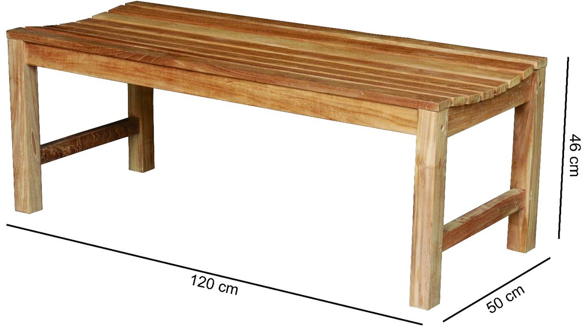 Teakea - Slater Teak Tennisbank 120x46x45 cm - Robuuste Massief Teakhouten Buitenbank