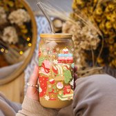 Creasowl® Tasse à café en Verres « Littérature de Noël » avec couvercle et paille en Verres – 500 ml – Glas à Coffee glacé, tasse à matcha, tasse à boisson, tasse à Bubble tea, mug à café, verre à long drink, tasse en verre