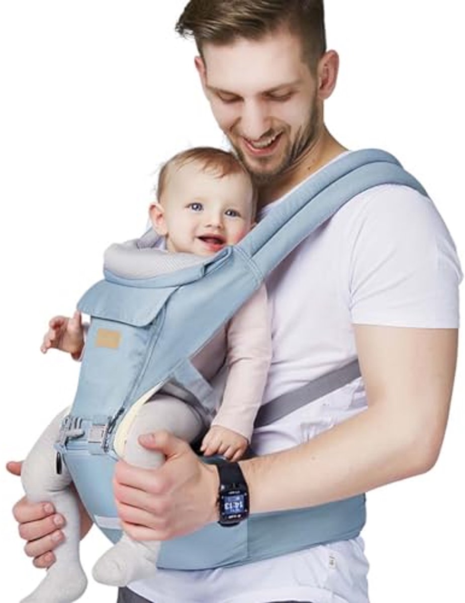 Image of 6-in-1 Draagzak met Heupzitje voor Baby's en Peuters - Multifunctionele Draagoplossing in Blauw