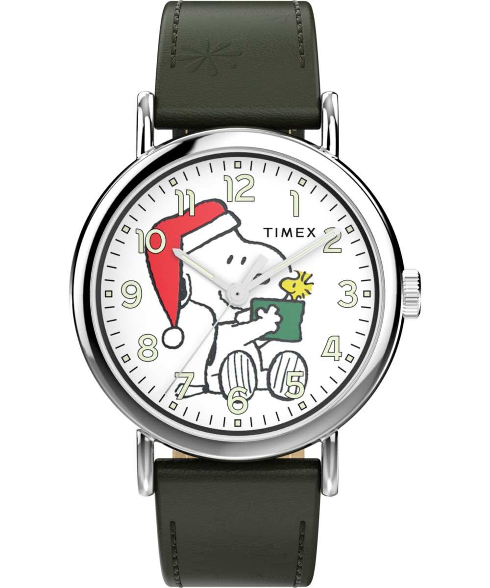 Timex Peanuts Weekender Main Line TW2Y12400 Horloge - Leer - Groen - Ø 40 mm