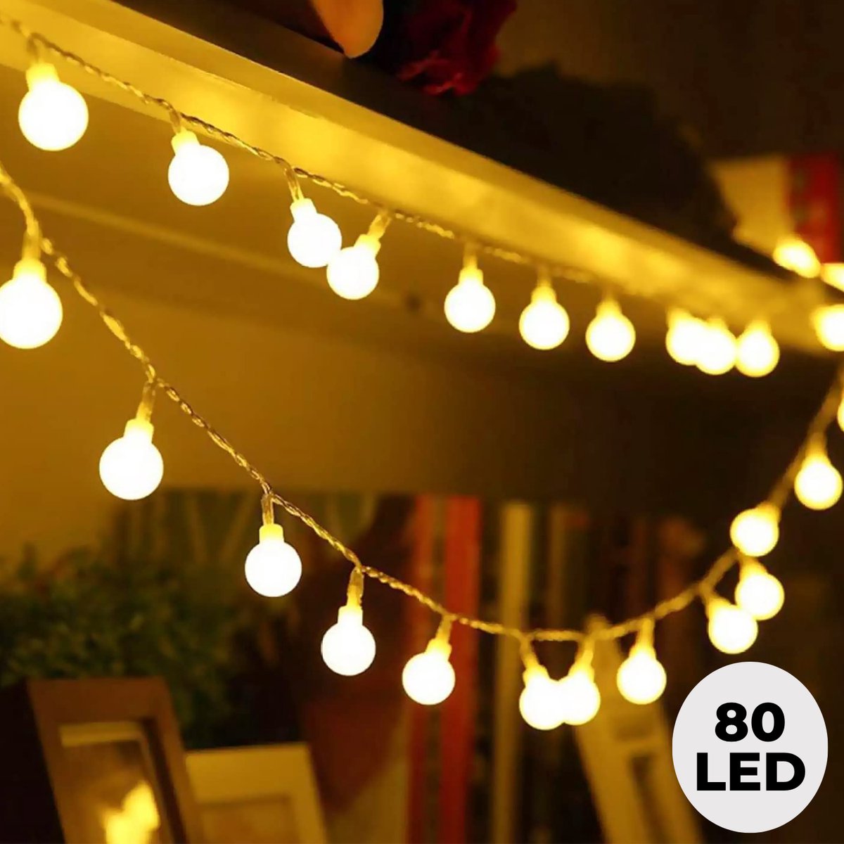 Lomera Feestverlichting - Lichtsnoer - Warm Wit - 80 LED - 16 Meter - Transparant Snoer - Binnen en Buiten - Ip44 - Partytent Verlichting - LED Bolletjes - Energiezuinig - Fairy Lights - Feest Verlichting - Tuinverlichting