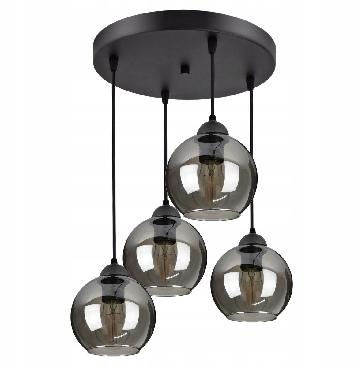 Moderne Glazen Hanglamp met 4 Bollen, Zwart Metaal, E27