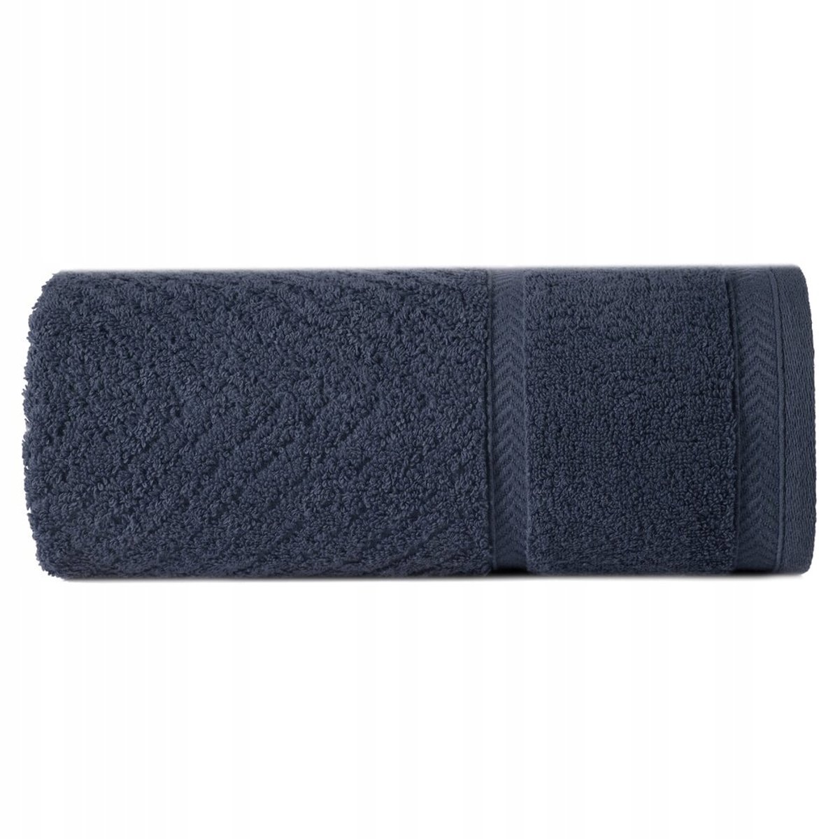 Donkerblauwe handdoek 50x90 met zigzag patroon, katoen