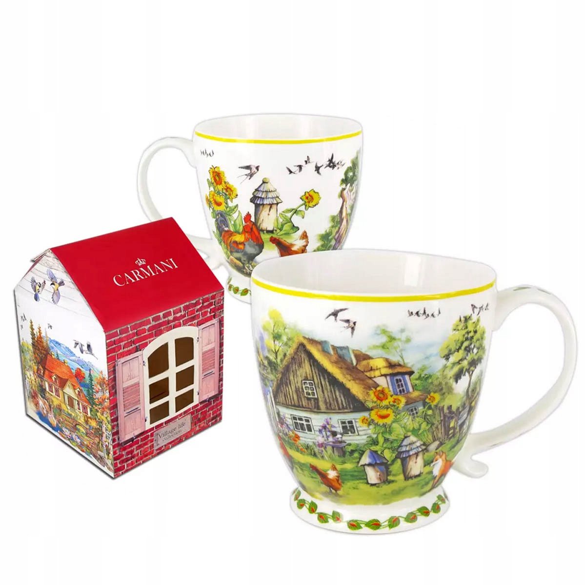 Grote Porseleinen Mok "Wiejska Zagroda" - 490ml, Cadeauverpakking