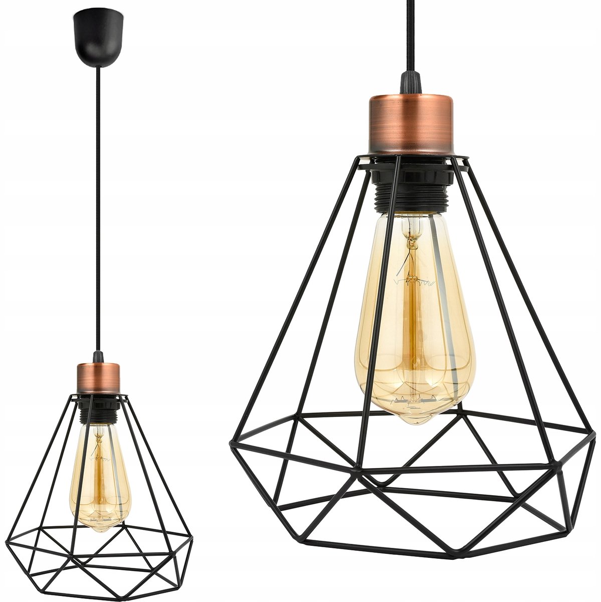 Hanglamp Diamant Loft Edison Metaal Zwart/Koper E27