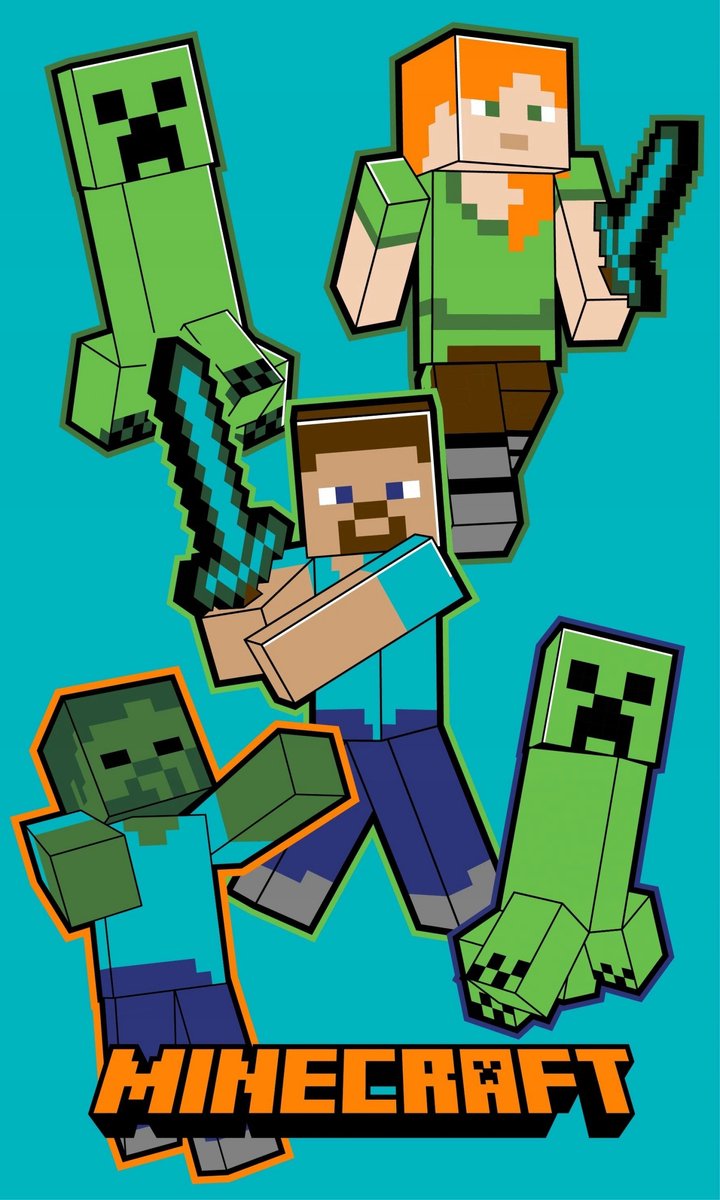 Minecraft Handdoek 30x50cm Katoen Creeper & Steve - Zacht & Absorberend