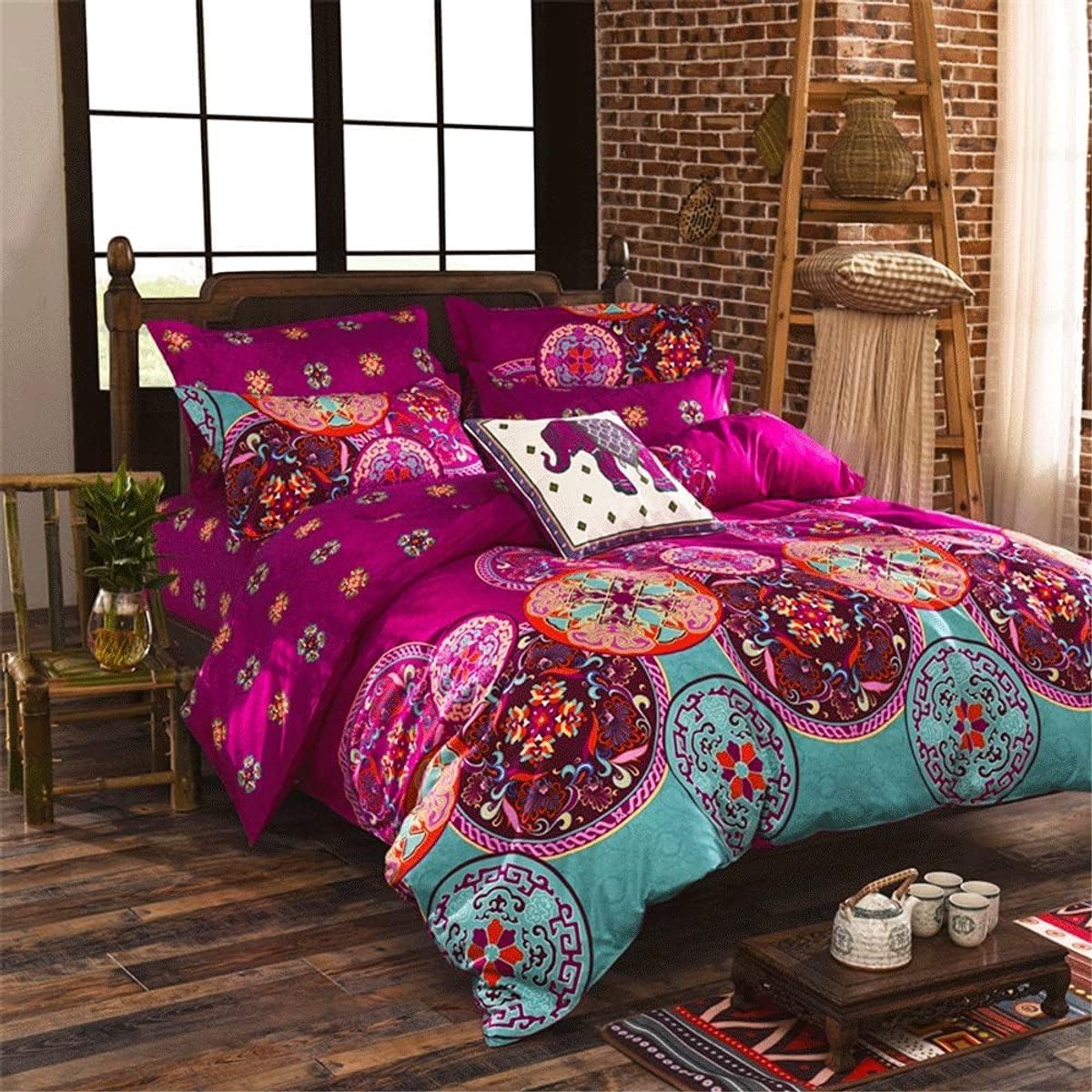 Unyqoos Kleurrijke Bohemian Beddengoedset met Mandala Patronen en Kussenslopen Kleurjik