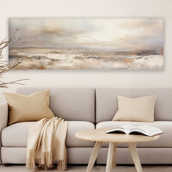 Canvas schilderij 150x50 cm - Wanddecoratie Kunst - Industrieel - Grijs - Bruin - Abstract - Muurdecoratie woonkamer - Slaapkamer decoratie - Kamer accessoires - Schilderijen op canvas