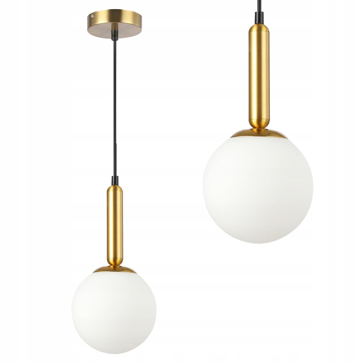 Gouden hanglamp met glazen bol, E27, 100cm, LOFT-stijl