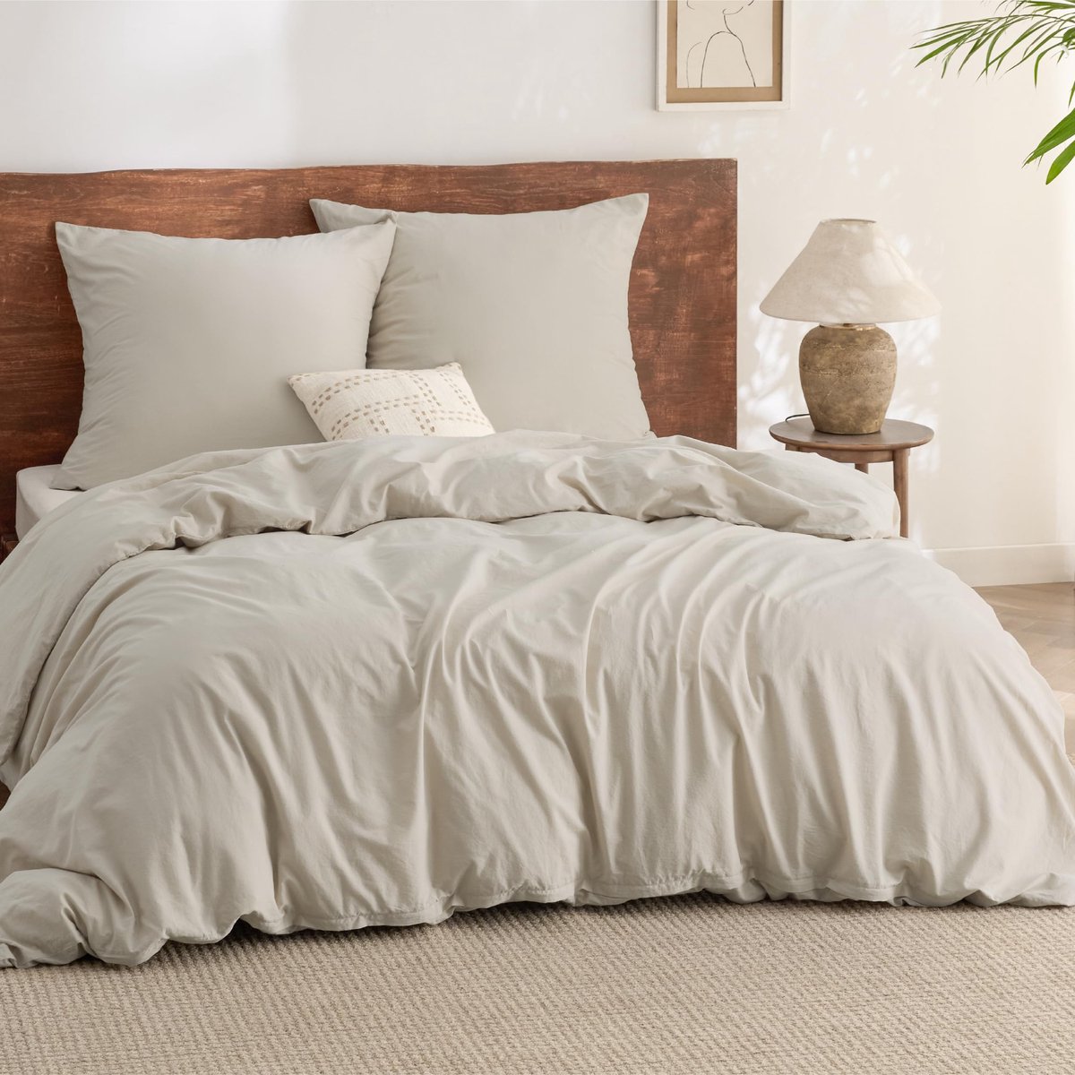 Unyqoos Katoenen Beddengoedset 200 x 220 cm met Kussenslopen en Ritssluiting Beige