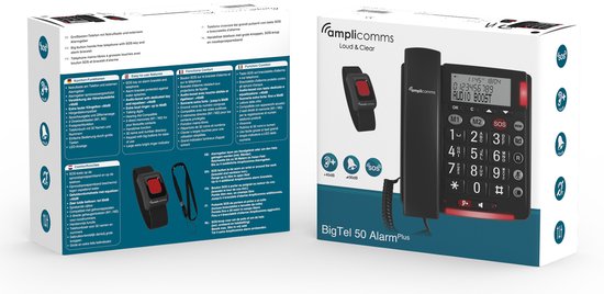 Audioline Bigtel 50 Alarm Plus, Cord-Bound Large Telephone with Emergency Call and Optical Bell Signaling, Silver