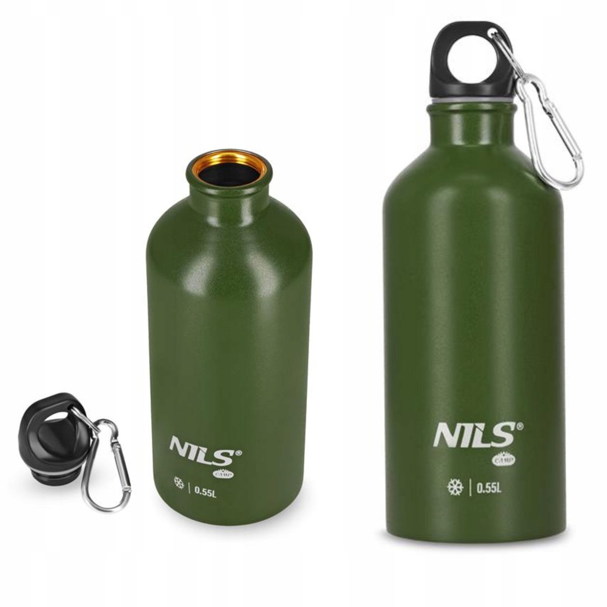 Nils Camp Groene RVS Drinkfles 550ml met Karabijnhaak