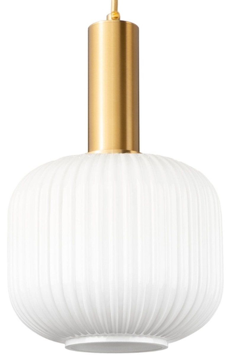 Moderne hanglamp van goudkleurig glas - Melkwit met geribbelde textuur