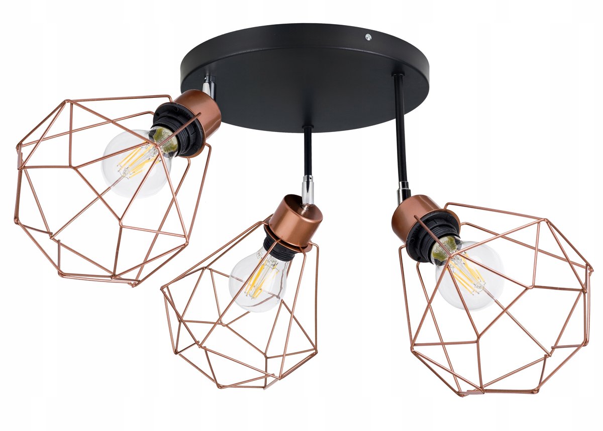 Druti Plafondlamp met Koperen Diamant Kappen - 3xE27