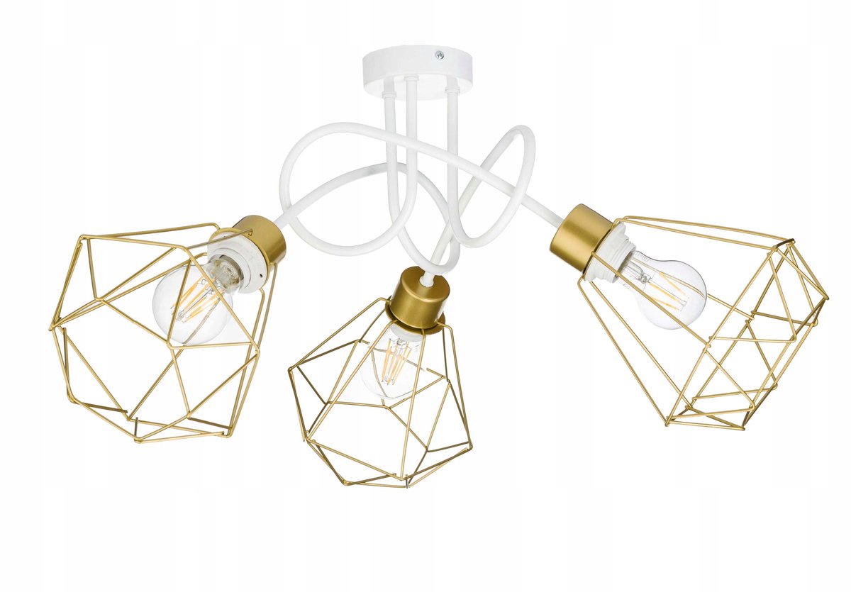 Hanglamp Loft Goud Metaal 3x E27 - Stijlvolle Diamant Draad Lamp