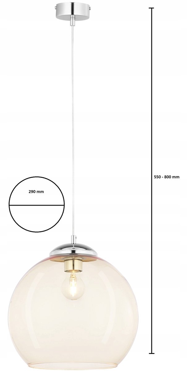 ASTI Moderne Chroom Hanglamp met Amberkleurige Kap (1-lichts)