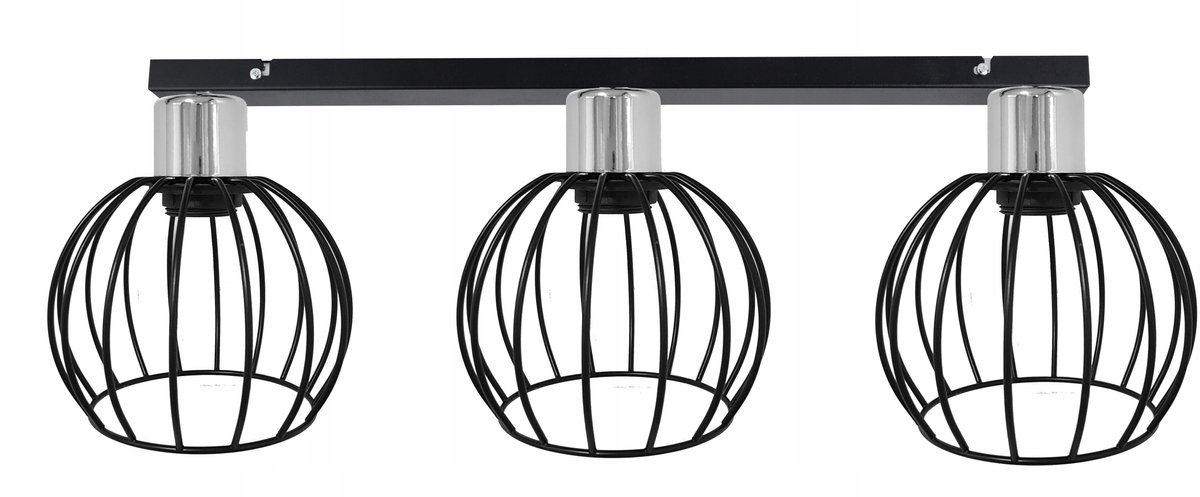 Chromen Plafondlamp Loft Stijl met 3 Zwarte Bollen E27