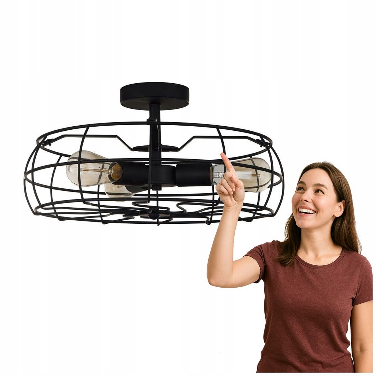 Industriële Plafondlamp RAYO Zwart 3x E27 - Stijlvol & Functioneel
