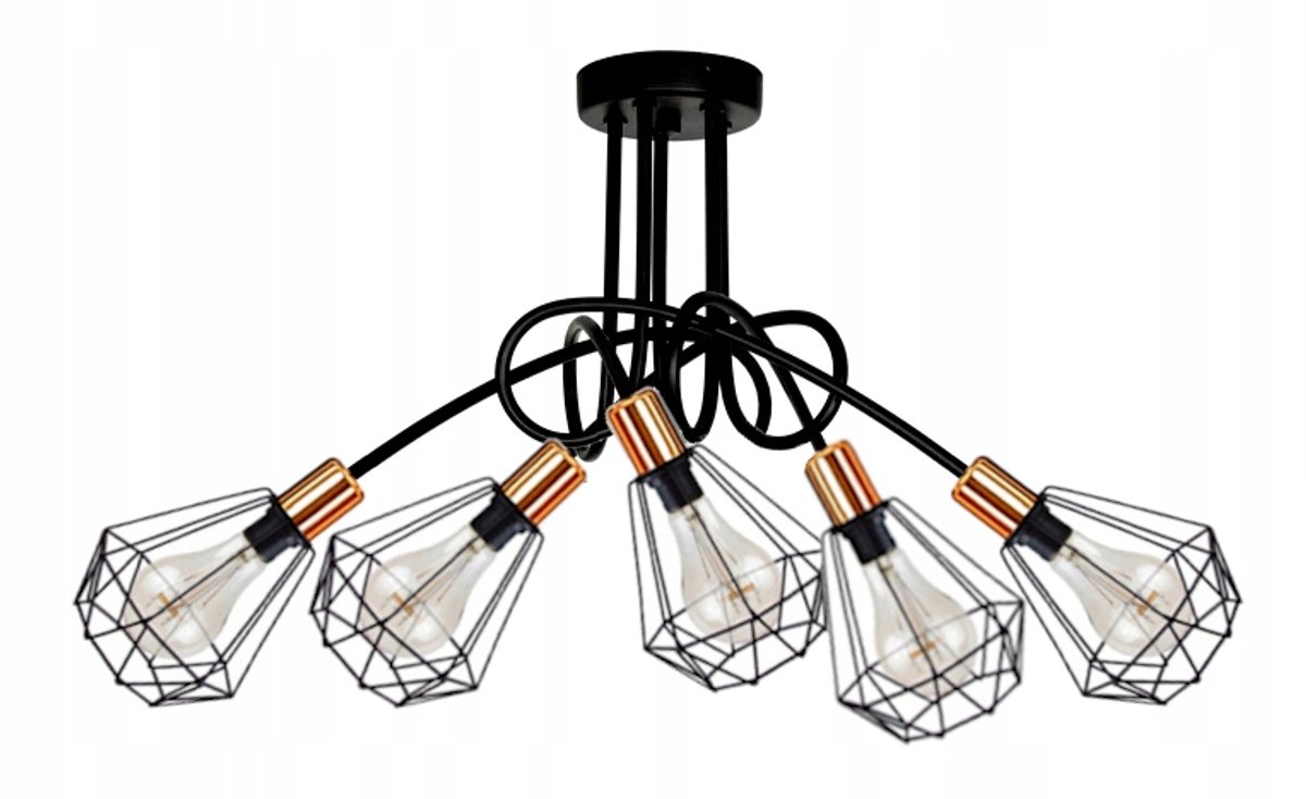 Komat Loft Hanglamp 5xE27 Zwart Koper - Stijlvolle Verlichting