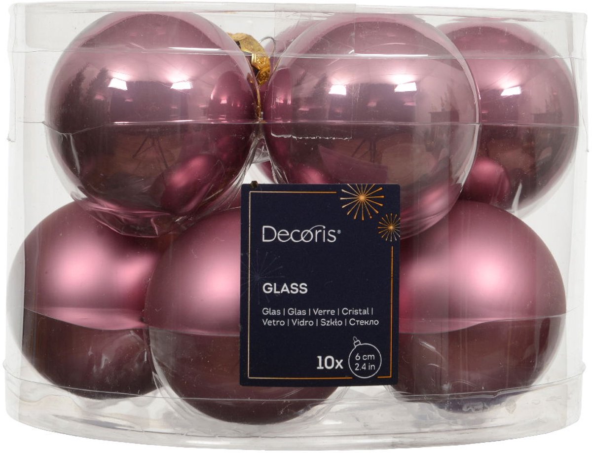 Kerstballen glas d6 cm vintge roze 10 st