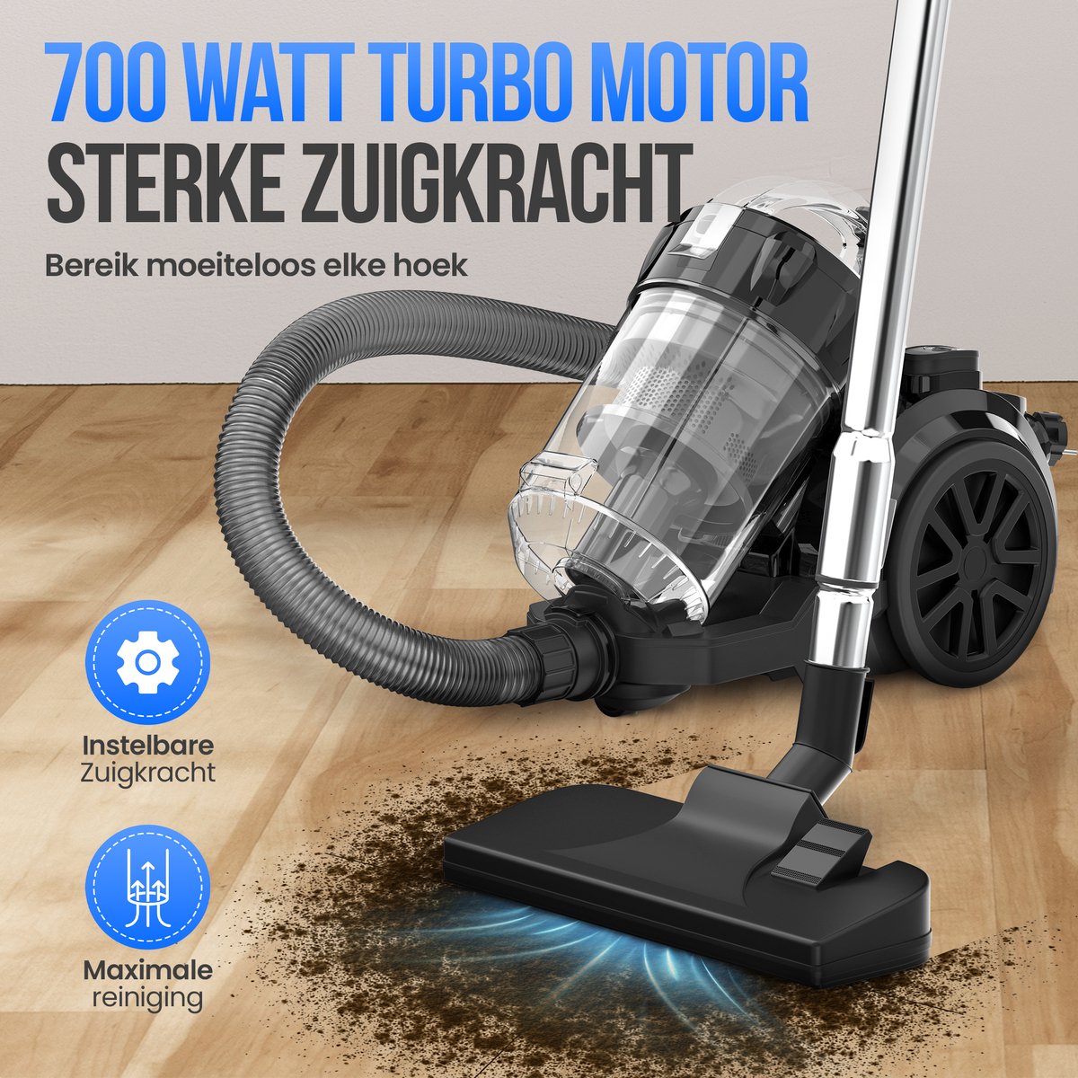Strex Stofzuiger Zonder Zak - 700W Krachtige Zakloze Stofzuiger - HEPA Filter - 2.5L Stofreservoir - Extra Lang Snoer - Inclusief 4 Opzetstukken — afbeelding 6