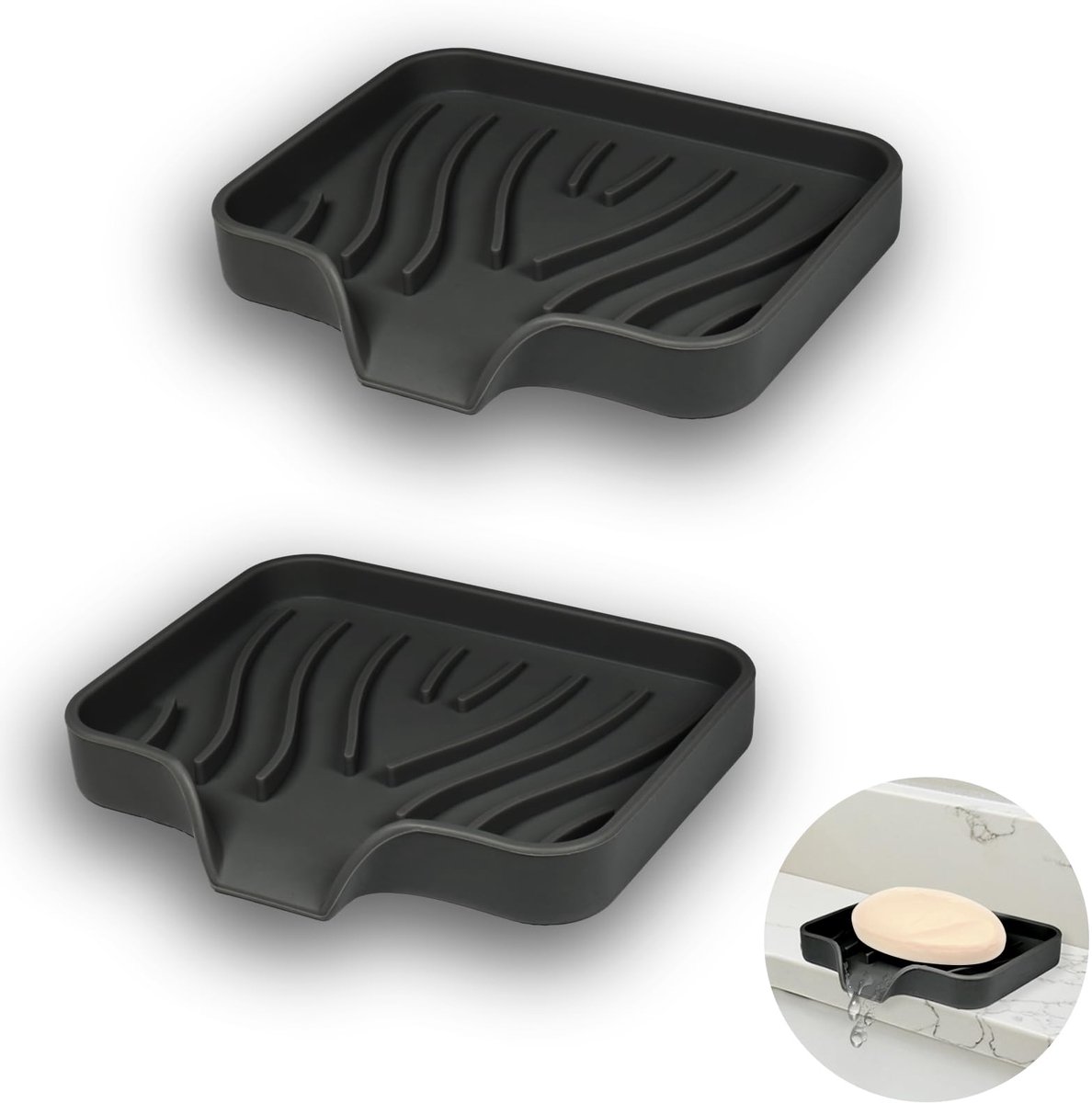 2x Silicone Zeepbak met Afvoer – Duurzaam, Hygienisch & Slipbestendig – Voor Badkamer, Douche en Keuken
