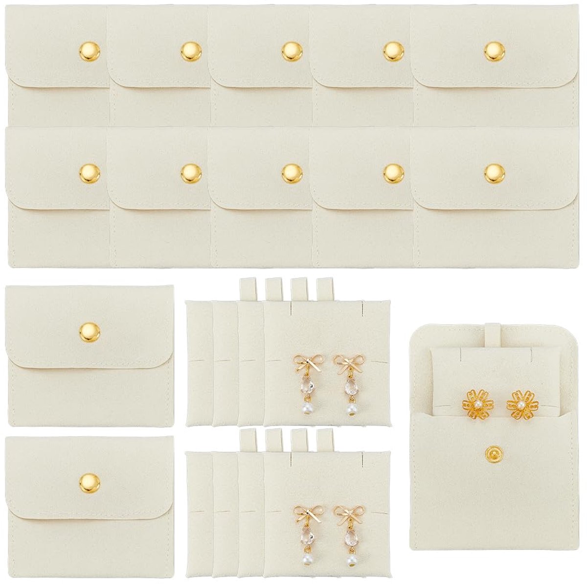 Beige Sieradenzakjes - Set van 22 - Microvezel - 2,7 x 3,1 x 0,5 inch