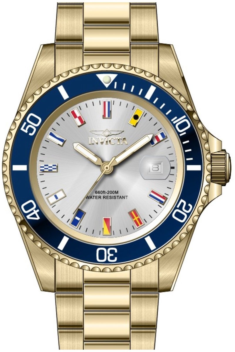 Invicta Pro Diver 49886 Heren Horloge - Waterdicht - Analoog - Quartz Uurwerk - Roestvrij Staal met zilveren Wijzerplaat - 40mm