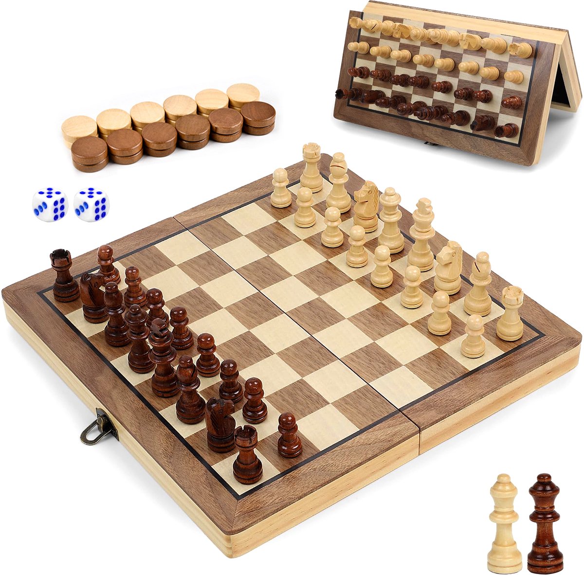 TTLUOKER®Magnetisch Schaakbord Opvouwbaar - Luxe Houten Schaakset met Stukken - Compleet Reis Schaakspel - 29x29cm - Voor Beginner tot Expert