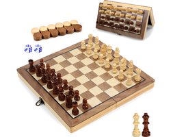 TTLUOKER®Magnetisch Schaakbord Opvouwbaar - Luxe Houten Schaakset met Stukken - Compleet Reis Schaakspel - 29x29cm - Voor Beginner tot Expert